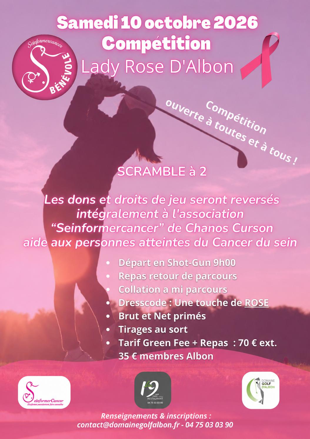 Compétition Lady Rose, ouverte à toutes & tous au Domaine Golf Albon le 10 octobre 2026